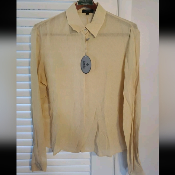NWT Zanella Size 10 Fitted Placket Blouse Beige Sheer New Beautiful Italy - Picture 1 of 6
